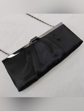 Women's Gunne Sax Black Satin Clutch / Shoulder Evening Bag Pleated Ruched Purse